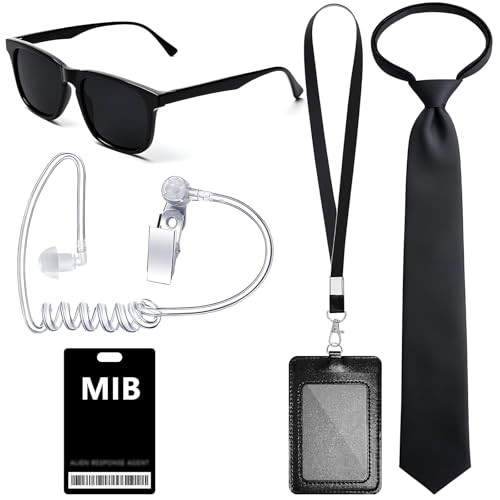 Halloween Agent Costume Set for Men Women Secret Security Guard Costume Accessories for Alien Party Cosplay Game Black