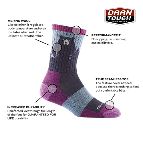Darn Tough Women's Bear Town Micro Crew Lightweight with Cushion Sock (Style 1970) -