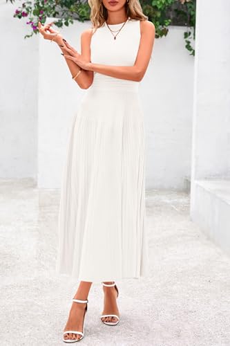PRETTYGARDEN Spring Casual Dresses for Women 2026 Summer Business Work Midi Sleeveless A Line Pleated Cocktail Dress