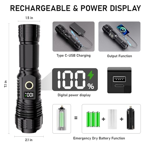 Flashlights High Lumens Rechargeable, 10000LM LED Super Bright Flash Light, Zoomable Linternas with LCD Digital Display, 5...