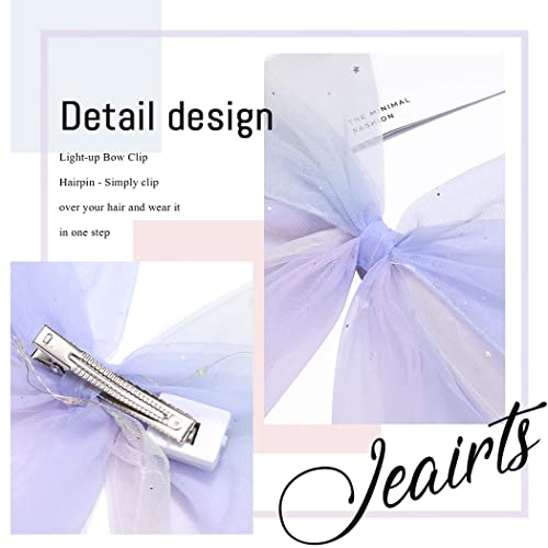 JEAIRTS Light Up Hair Bow Glowing Led Rainbow Tulle Bows for Women