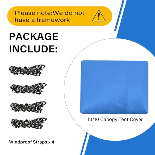 10×10 Canopy Replacement Top Cover, Pop Up Canopy Replacement Tent Cover, Waterproof Canopy Top for Straight Leg Frame, fo...