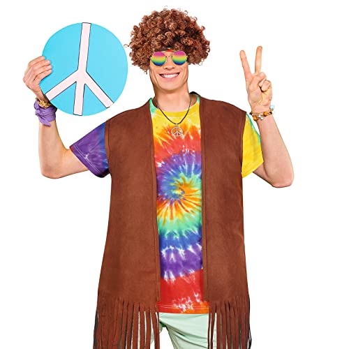 Sintuff 6 Pcs Men's Hippie Costume Set Hippie Fringe Vest Accessories for 60 70s Carnival Party Halloween Outfits