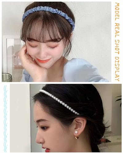 JELIEE 7 Pack Different Designs Non-Slip Headbands for Women - Fashion, Flower, Cute Pearl, Twisted, Solid Blue and White ...