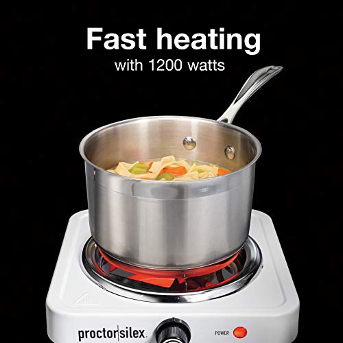 Proctor Silex Portable Electric Stove, Stainless Steel Single Burner Cooktop, Compact, Adjustable Temperature Hot Plate, 1...