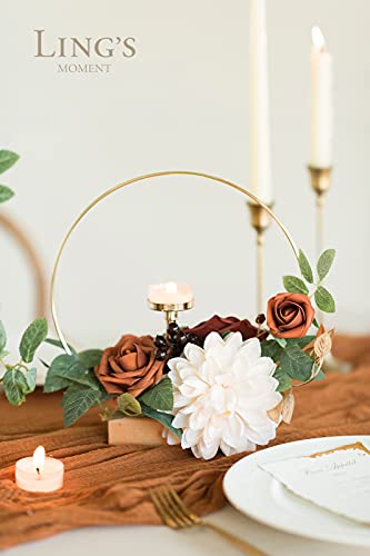 Ling's moment Candle Holder Hoop Terracotta Wreath Floral Centerpieces for Sweetheart Table, Head Table, Ceremony Receptio...