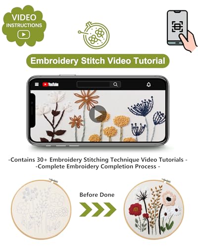 Santune 3 Sets Embroidery Kit,Cross Stitch Kits for Beginners,Needlepoint Kits for Adults with Easy Floral Pattern Hand Cr...