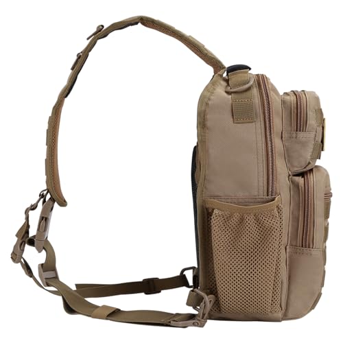 Large Rover Sling Pack Tactical Shoulder Sling Bag Backpack with Bottle Holder Crossbody Chest Bag, Coyote