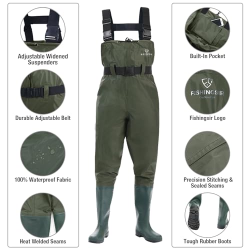 FISHINGSIR Fishing Waders for Men, 2-Ply Nylon/PVC Waterproof Women Chest Wader with Boots, Bootfoot Hunting Waders