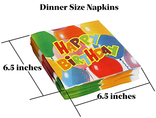 Iconikal 75-Count Happy Birthday Balloons Party Napkins, Dinner Size Disposable Paper Napkins