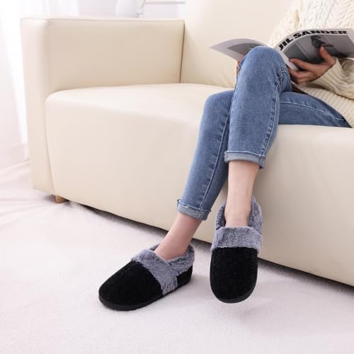 Evshine Women's Fuzzy Memory Foam Slippers, Closed Back Knit Bedroom Slippers, Slip-On Warm House Shoes for Indoor & Outdo...