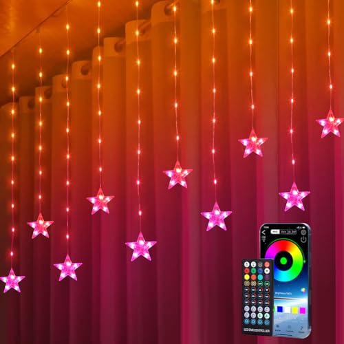 KepStars Star Curtain Lights, 10ft x 3.3ft RGB LED Color Changing String Fairy Lights Stars Curtain, Smart APP & IR Remot...