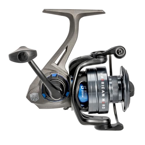 Lew’s American Hero Spinning Fishing Reel, 4+1 Bearings, Graphite Frame, Speed Gears, Speed Lube, Multi-Disc Drag, Gray/Bl...