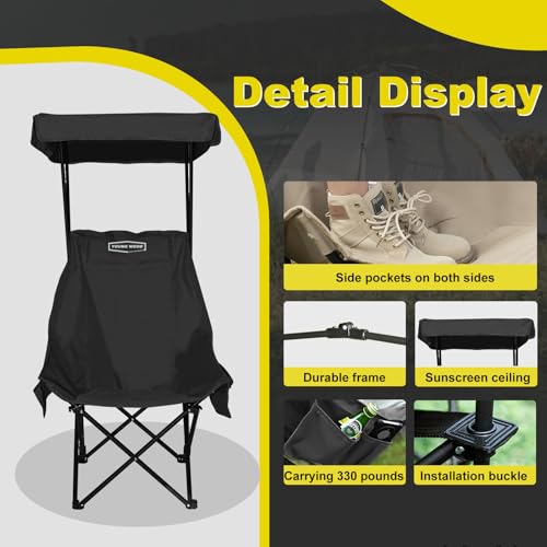 YOUNG WOOD Portable Camping Chair Beach Chair with Shade Canopy, Fold Lightweight Oversized for All, Easy to Open and Clos...