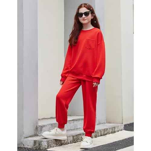 Arshiner Girls Clothes 2 Piece Fashion Fall Outfits Oversize Pullover Sweatshirt and Sweatpant Sweatsuit Sets with Pockets
