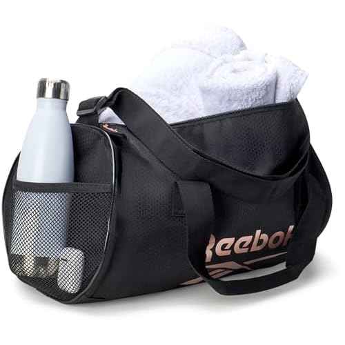 Reebok Duffle Bag - Lightweight Unisex Carry On Small Gym Bag - One Size Sports & Travel Duffel Bags for Men and Women, Plyo Jet Black With Rose Logo