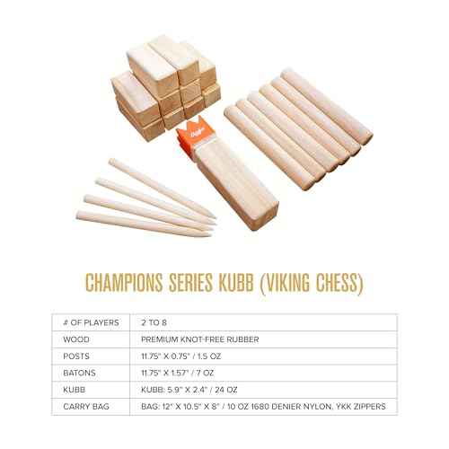 Baden Backyard Champions Kubb Viking Chess Outdoor Toss Game Set with Instructions & Carrying Bag