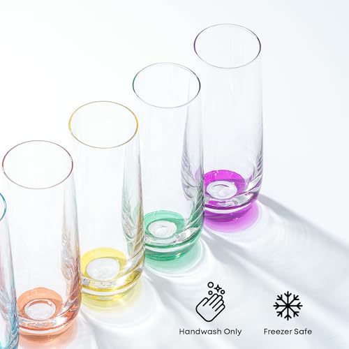 JoyJolt Hue Stemless Champagne Flutes Set of 6 Colored Glasses, 9.5oz Cocktail Glass Set for Mimosa, Stemless Champagne Gl...