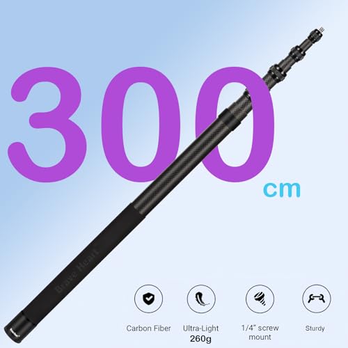 kezhi Ultra Long 3m/118 Inch Extension Pole Carbon Fiber Invisible Selfie Stick for Insta360 X5 X4 Insta 360 X5 X4 X3 X X2...