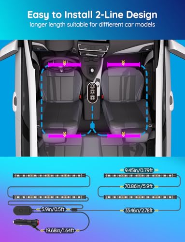 Govee Car LED Lights, Smart Car Interior Lights with App Control, RGB Lights with DIY Mode and Music Mode, 2 Lines Design ...