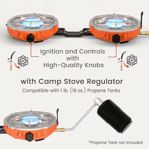 Cofiyard 20,000 BTUs 2 Burner Propane Camping Stove, Portable Folding Camp Stove with Adjustable Burners, Regulator and Ca...
