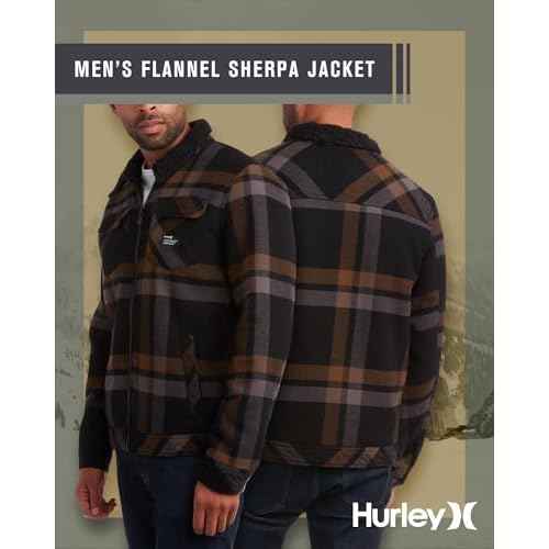 Hurley Mens Flannel Jacket - Soft Fleece Plaid Sherpa Lined Flannel Trucker Jacket - Warm Winter Jackets for Men
