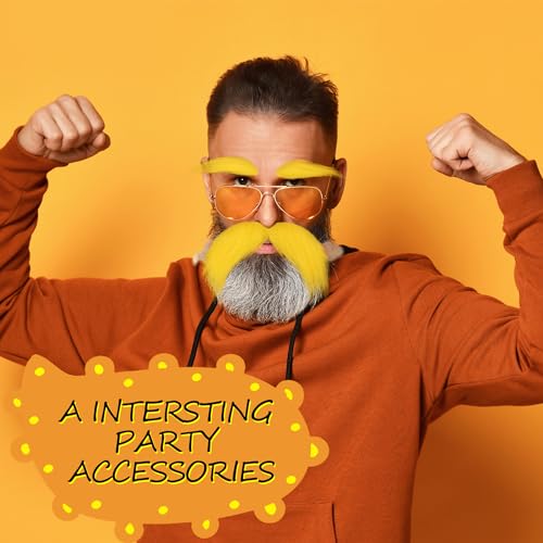Babycop Yellow Mustache and Eyebrows Fake Beard for Kid & Adult, Cosplay Halloween Costume Accessories Funny Party Favor M...