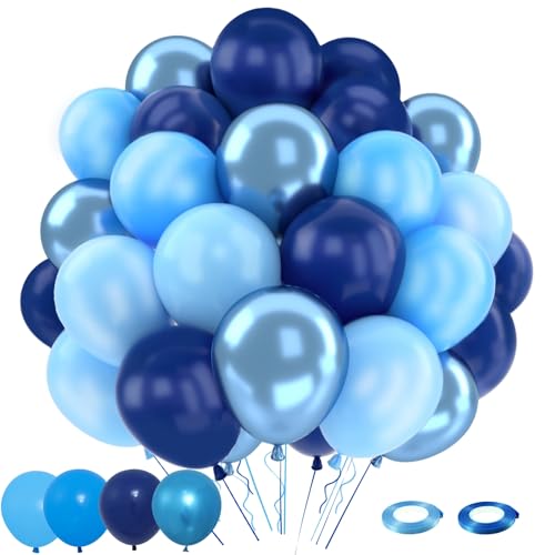 Patimate Blue Balloons Set, 50 pcs 12 inch Metallic Navy Blue, Pastel Light Blue Latex Balloons Kit for Happy Birthday Bab...