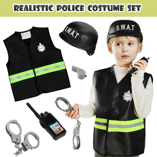 Cocojeci Boys Dress up Trunk Costumes Set,15pcs Pretend Role Play Set Fireman, Police, Construction Worker Costume with Ac...