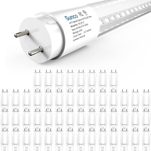 Sunco 50 Pack T8 LED Bulbs 4 Foot, 48 Inch Tube Light Bulbs Fluorescent Replacement, Single or Double Ended Hybrid Type A+...