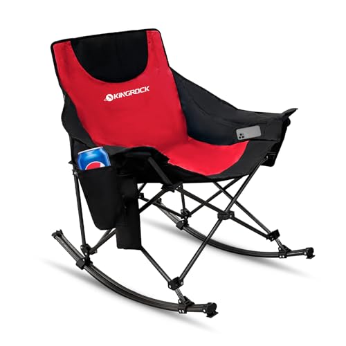KINGROCK Oversized Rocking Camping Chair with Headrest and Carry Bag, 260LBS Capacity Folding Portable Camp Chairs for Adu...