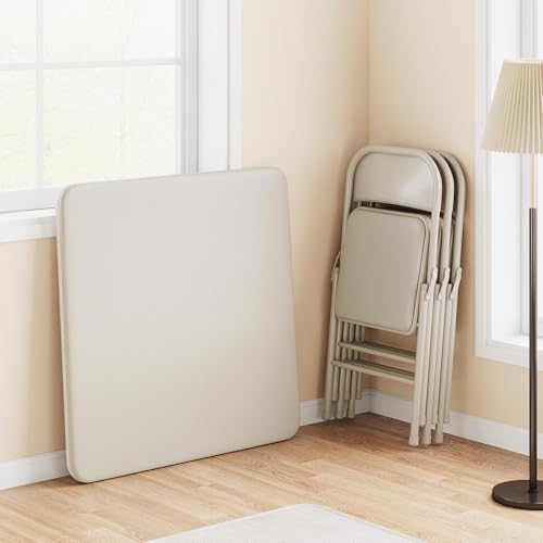 CuisinSmart Folding Card Table and Chair Set of 3, Portable Square Card Table with 4 Padded Chairs, Foldable Chairs and Ta...