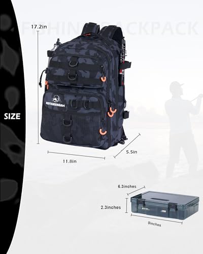 Fishing Backpack with Rod Holders,900D Oxford Water-Resistant Fishing Gear,42L Large Storage Tackle Bag for Men