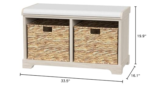 SAFAVIEH Home Collection Freddy Vintage Grey / Wicker Basket 2-Drawer Storage Bench with Cushion (Fully Assembled)