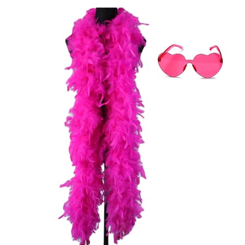 JICASTO Turkey Feather Boas, 60g 6.6ft Colors Boa with Heart Sunglasses for Women Dancing Wedding Party Cosplay Halloween
