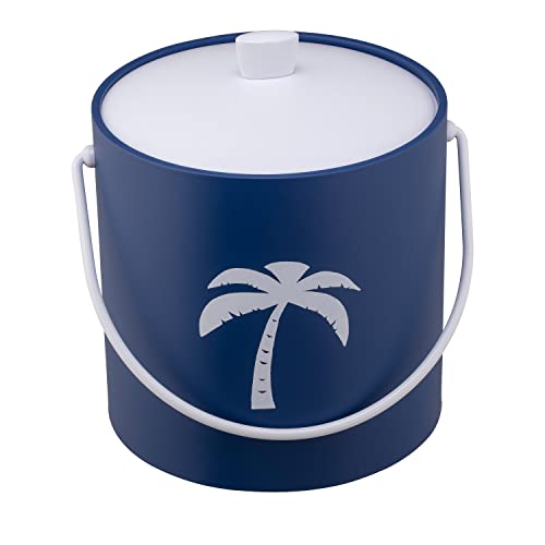 Kraftware Pastimes Collection 3qt Ice Bucket with Acrylic Cover and Bale Handle (Palm Tree, Royale Blue)