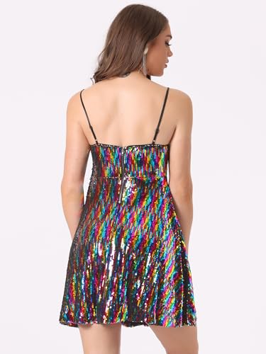 Allegra K Women Sequin Mini Dresses Party Club Adjustable Spaghetti Strap Festival Outfits Sparkly Disco Dress
