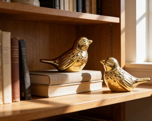 Artconal Small Gold Bird Statue, 2-Pack 3.5 inch Shiny Gold Accent Small Knick Knacks Gifts, for Home Office Shelf Desk Co...
