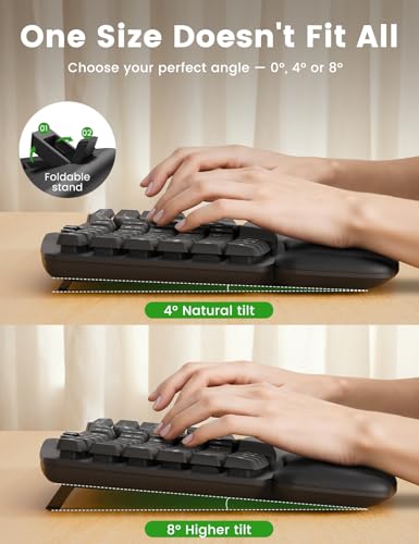 Ergonomic Wireless Keyboard and Mouse Combo, 30dB Quiet Full Size Keyboard Set with Wave Keys & Soft Palm Rest, Dual-Syste...
