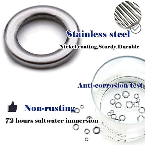 FishTrip Solid Rings Fishing 50Pcs - Stainless Steel Ring for Assist Hooks Jigs Butterfly Rigs Saltwater Freshwater