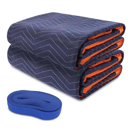 YMTLJHDSY 2 Moving Blankets 72x80in with 1 Elastic Rubber Band (196in Extendable to 400in) – Durable Quilted Moving Blanke...