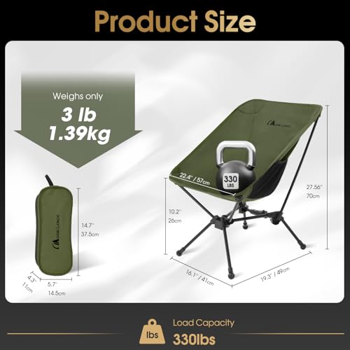 MOON LENCE Portable Camping Chair, Lightweight Folding Backpacking Hiking Chair, Plus Size Compact Yet, Support 330 lbs (G...