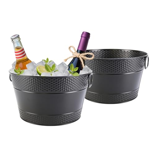Metal Ice Bucket Galvanized Beverage Tub, 2Pack Drink Buckets Large Cooler for Wine Beer Champagne Cocktails for Catering,...