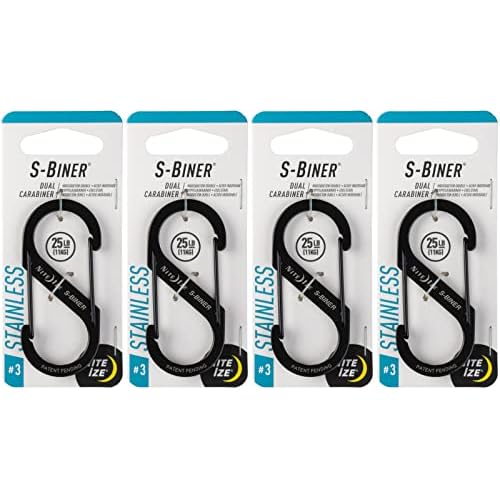 Nite Ize S-Biner Dual Carabiner Stainless Steel, Black, #3-Size, SB3-03-01 (4-Pack)