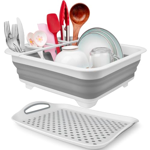 Collapsible Dish Drying Rack Portable Dish Drainers for Kitchen Counter with Drainboard, Kitchen Sink Organizer Basket RV ...