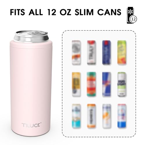 TILUCK Skinny Can Cooler for Slim Beer & Hard Seltzer, Stainless Steel, Doucle-Walled Stainless Steel Insulated Slim Cans,...