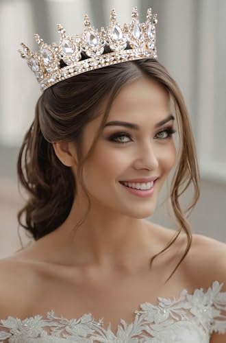 WOVOWOVO Gold Queen Crown for Women Princess Crown Birthday Tiara Rhinestone Wedding Crowns Headband for Bride Hair Access...