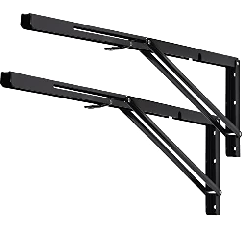 YUMORE Folding Shelf Brackets, 24 Inch Heavy Duty L Bracket, Black DIY Collapsible Shelf Bracket for Workbench Folding Tab...