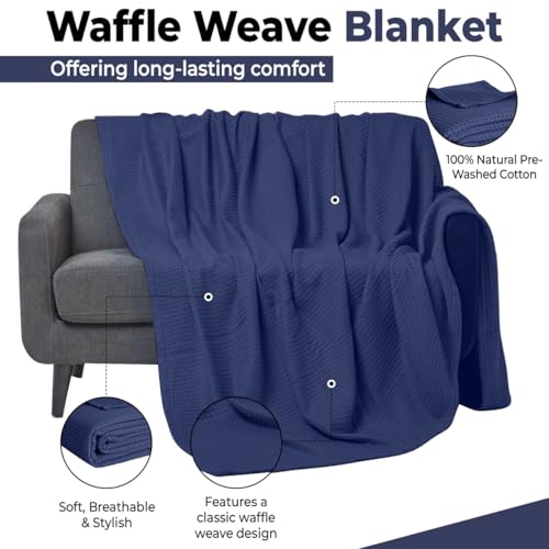 100% Cotton Blankets Queen Size for Bed - Waffle Weave Blankets for Summer, Lightweight and Breathable Soft Woven Blanket ...