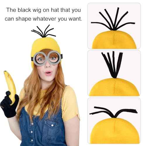 DRESHOW Costume Accessories Set Vintage Goggles Glasses Beanie Knit Hats Black Gloves Halloween Cosplay Set for Women Men
